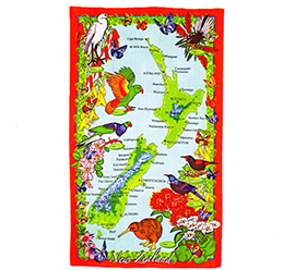Birds & NZ Map Tea Towel - 65051