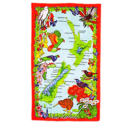 Birds & NZ Map Tea Towel - 65051 PACK of 6