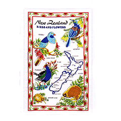 New Zealand Birds & Flowers Tea Towel - MBF9