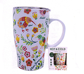 Birds & Flowers Metal Hot & Cold Mug - MUG145  New Zealand Souvenirs &  Gifts