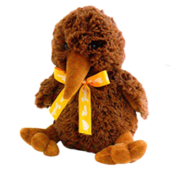 Sitting Kiwi With Gold NZ Ribbon - TK2901