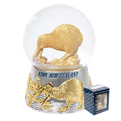 Gold Kiwi & NZ Map Snow Globe - RSG16M