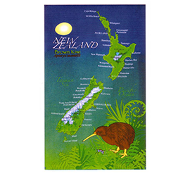Kiwi & NZ Map Tea Towel - 65046 PACK of 6